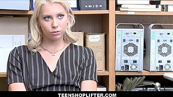 Blonde teen Chanel Grey gets caught shoplifting and gets a blowjob from a cop