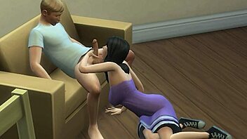 The couple enjoys 30 minutes of blowjob on the couch.