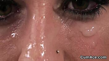 eat that cumshot on your face, spicy hottie in bukkake blowbang!