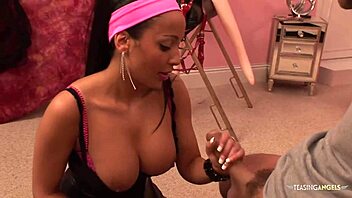 this busty milf in stockings takes a break to suck cock bent over