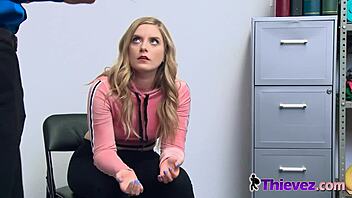 cute blonde shoplifter learns with a facial slap