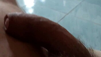 Solo mature gay man masturbating his huge dick in private