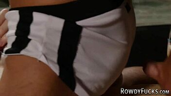 Muscular gay jock rides bareback cock