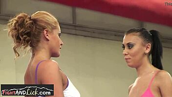 These lesbian euro chicks are wrestling in a boxing ring