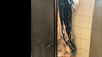 Taking a shower, caught by the naughty neighbor in homemade shower sex video