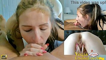 Young woman's first porn experience with ball licking and close-up shots