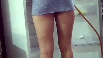 Filmed stepmother washing fridge almost naked