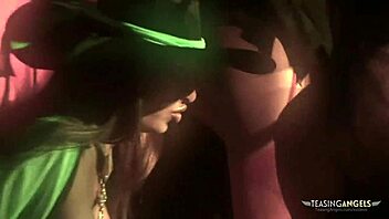 Kinky brunette babes in fishnets ride and get anal stuffed with fat cocks in group hardcore