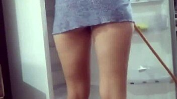 Filmed stepmother washing fridge almost naked