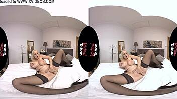 blonde with shaved pussy shows glorious boobs in virtual taboo pov