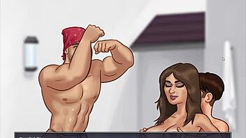 Big ass cougar gets her pussy stretched and fucked by pool cleaner man in hentai gameplay