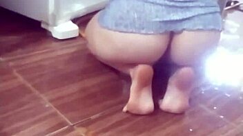 Filmed stepmother washing fridge almost naked