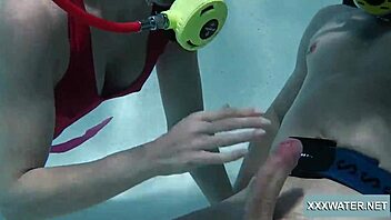 Underwater blowjob turns into mutual pleasure