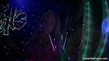 Samantha Saint's big tits and ass on display during behind-the-scenes masturbation solo