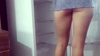 Filmed stepmother washing fridge almost naked