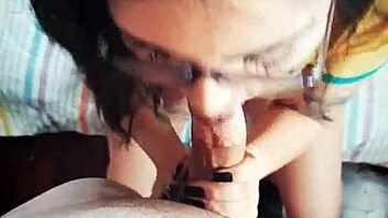 Argentinian girl wears glasses during blowjob and gets facial