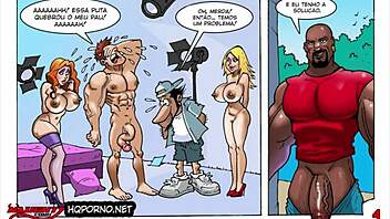 Big black cock and big boobs in a comic anime video