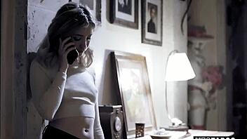 Fucking petite blonde teen from behind during her phone call