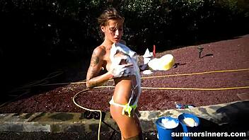 Hard fuck sounds mix with sizzling bbq outdoors