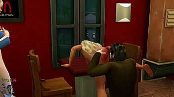 Lesbian bar girls have hot sex on a bed