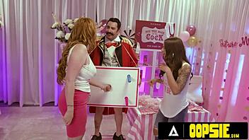 MILF Lauren Phillips and April Olsen play pin the sock on the cock with Tommy Pistol