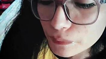 Argentinian girl wears glasses during blowjob and gets facial