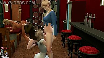 Lesbian bar girls have hot sex on a bed