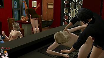 Intense anal sex at the bar with passionate lesbian lovers