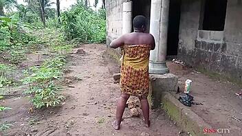 African Gift cleans pussy before outdoor fuck with king's son