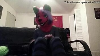 shemale vixen rubs and tugs solo in furry crossdressing