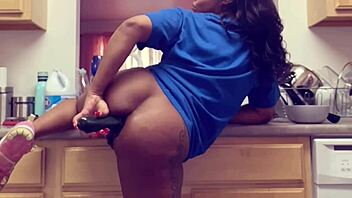 Step-sister wets kitchen floor