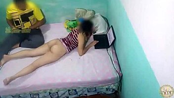 Shemale stepdaughter gets caught by her stepdad while using a dildo