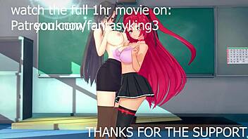 Shinmai maou ntr: Chisato Hasegawa and Mio Naruse's love triangle in animated hentai video