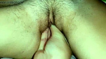 Hairy pussy swallows fingers in lesbian illusion