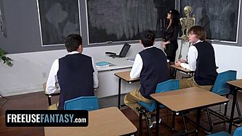 Valentina Nappi's fat teacher fantasy comes to life in a group sex scene