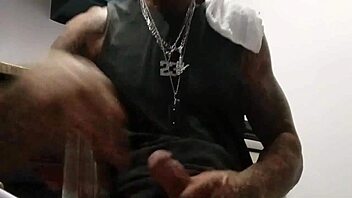 muscular bodybuilder shows off his big cock in the show