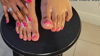 Lexus Rose shows off her long oily soles in footjob goddess scene.