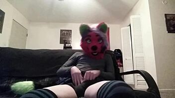 shemale vixen rubs and tugs solo in furry crossdressing