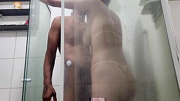 Rio Girl Fucks In Bathroom, Well-Endowed Guy Creampies Mouth