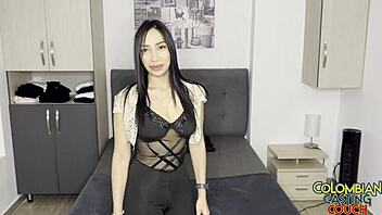 Latina milf begs for cum facial on casting couch.