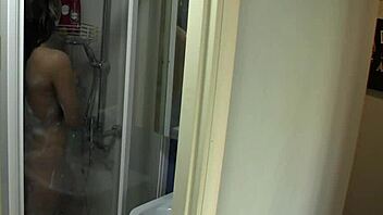 my girlfriend enjoys a relaxing bath in the bathroom