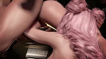 pink japanese threesome with big tits and cum