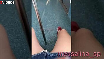 Messalina flashes shaved pussy to stranger in subway