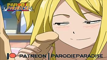 In fairy tail xxx, erza and lucy get into a full version lesbian adventure