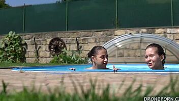 European swingers wives in bikinis at a pool party
