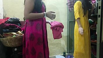 Indian busty girl in a threesome with roleplay in Hindi