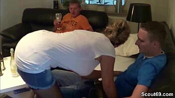 Mom pays pizza guy with sex while dad watches