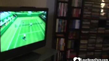 Hot brunette in socks fooling around with her pussy