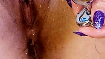 Shaved Wet Pussy With Ass Plug In Shower