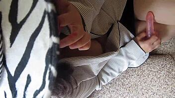 girl playing with dildo at work 😏